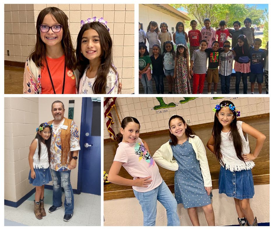Photo collage of EKIS students celebrating bright colors for EHS homecoming.