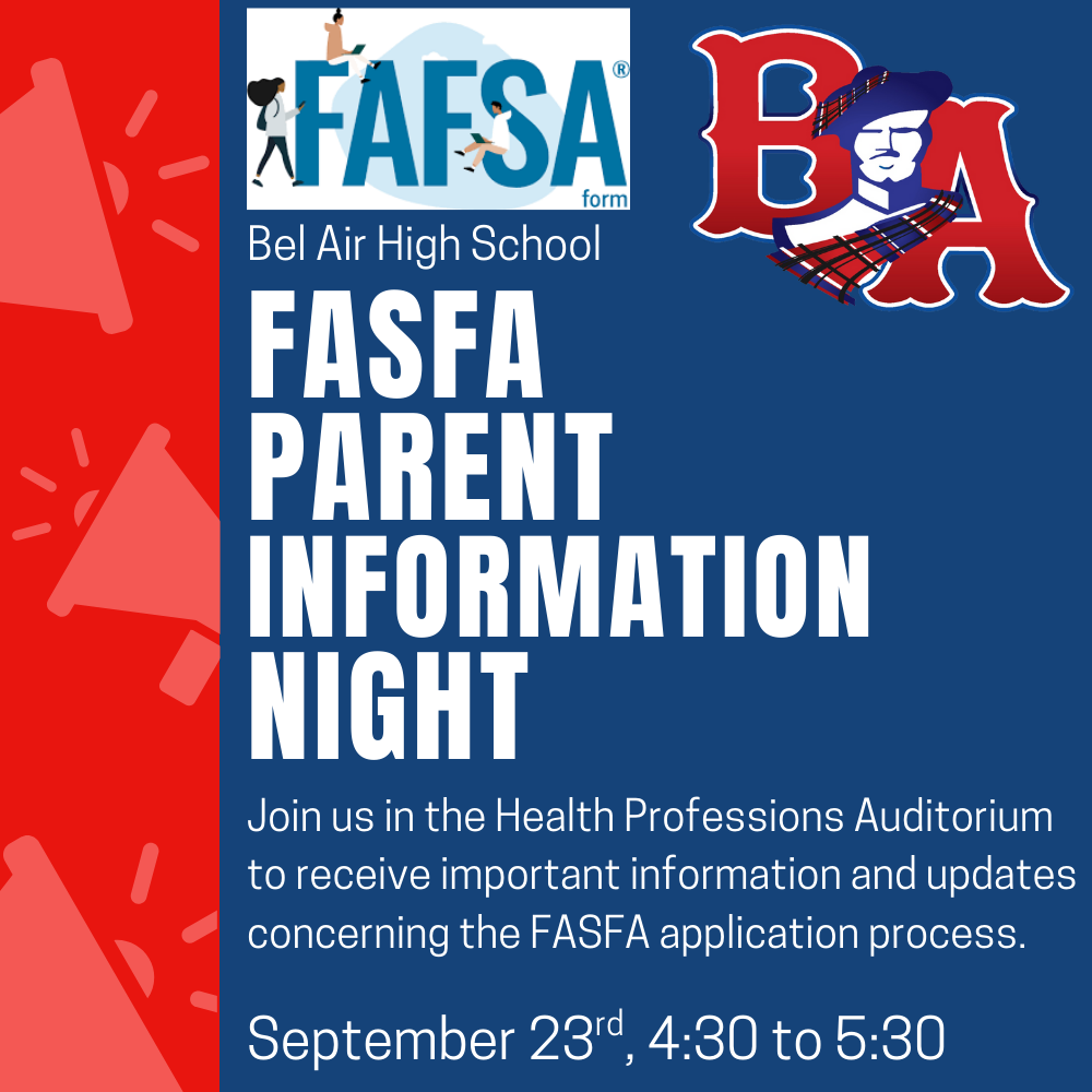 Attention seniors and parents... We will be hosting a 2nd FAFSA Parent Information Night on Tuesday, September 23rd from 4:30-5:30 p.m. in the HP auditorium. Come by and get updated information concerning the FAFSA application process.