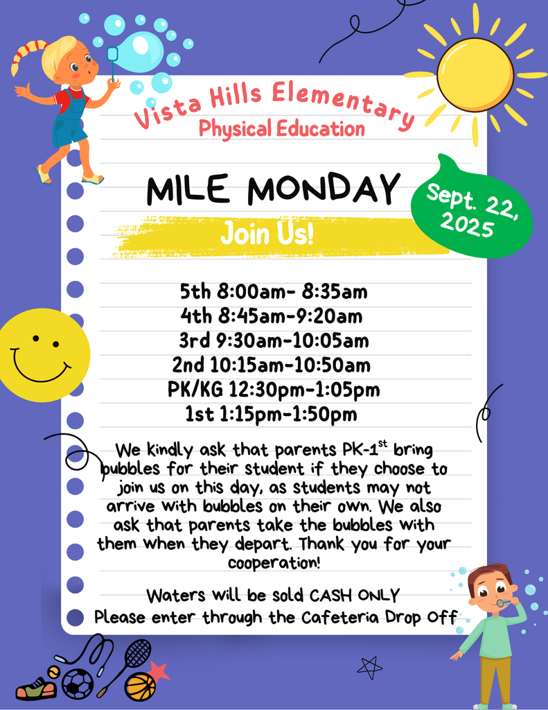🎉 Let’s Run, Play, and Celebrate Fitness! 🎉 Join us on Monday, September 22, 2025 for a day full of movement and fun with your Crusaders! Parents, come cheer or walk/run with your students and help make it a special day. PK–1st grade parents, bring bubbles to make the run extra magical! 💙🏃‍♀️ Enter through the cafeteria drop-off area and let’s fill the day with smiles, bubbles, and school spirit!