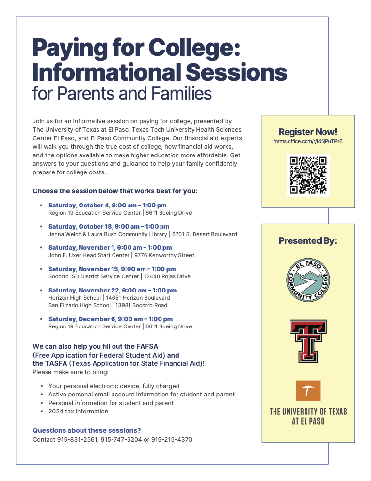 Paying for College: Informational Sessions for Parents and Families