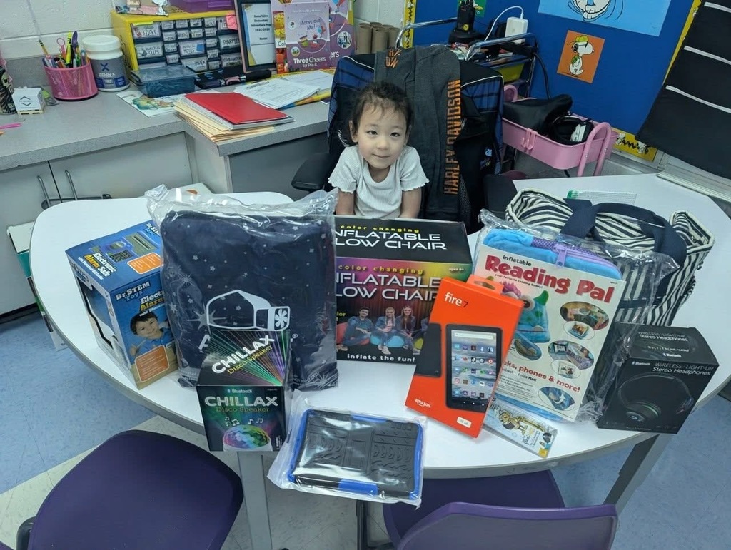 Book Blast winner!  Student with all her prizes from the Book Blast. 