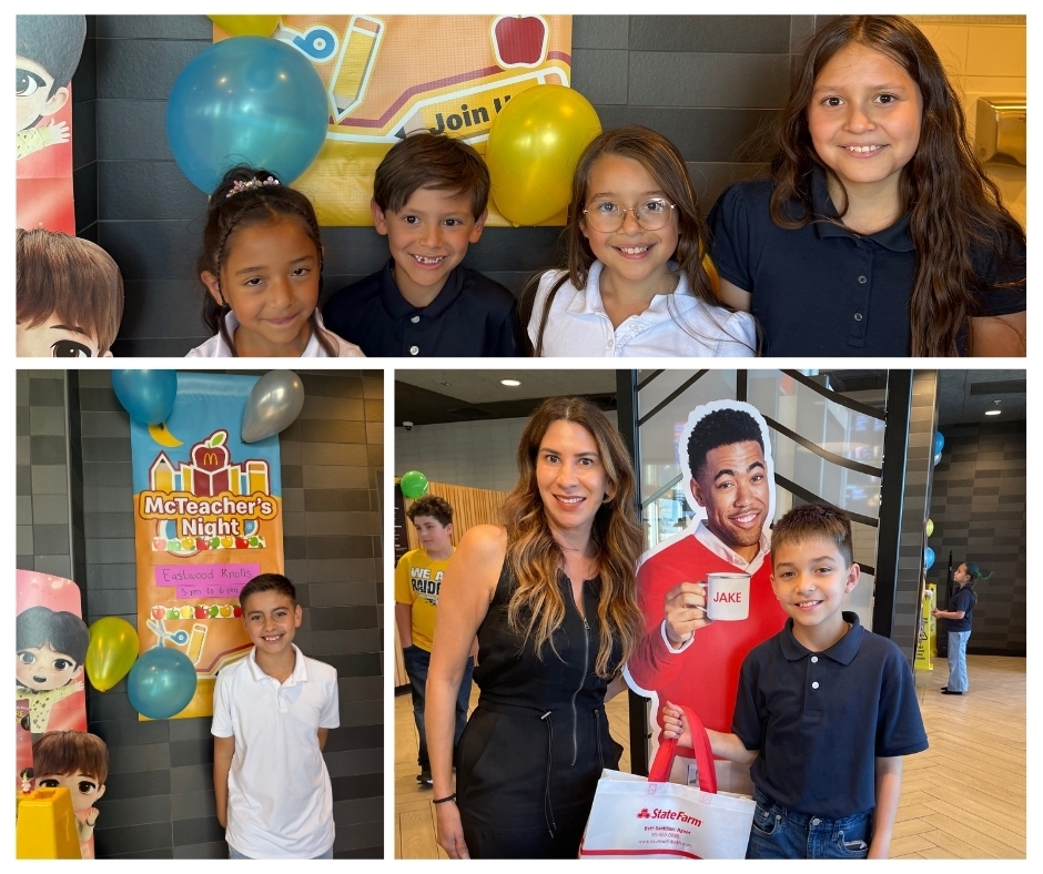 Photo collage of EKIS students, families and teachers at the McTeacher's Night fundraiser.