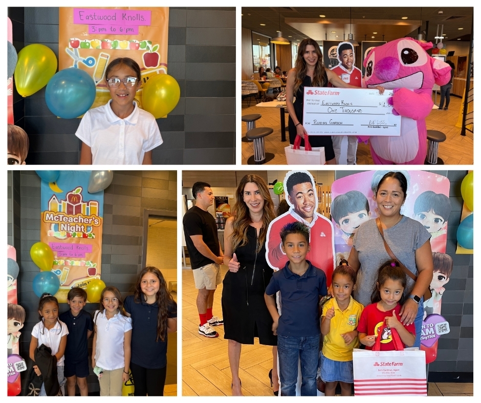 Photo collage of EKIS students, families and teachers at the McTeacher's Night fundraiser.