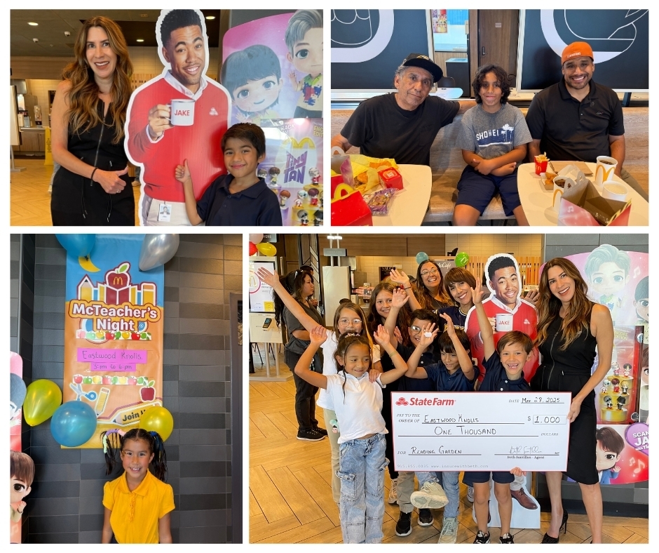Photo collage of EKIS students, families and teachers at the McTeacher's Night fundraiser.