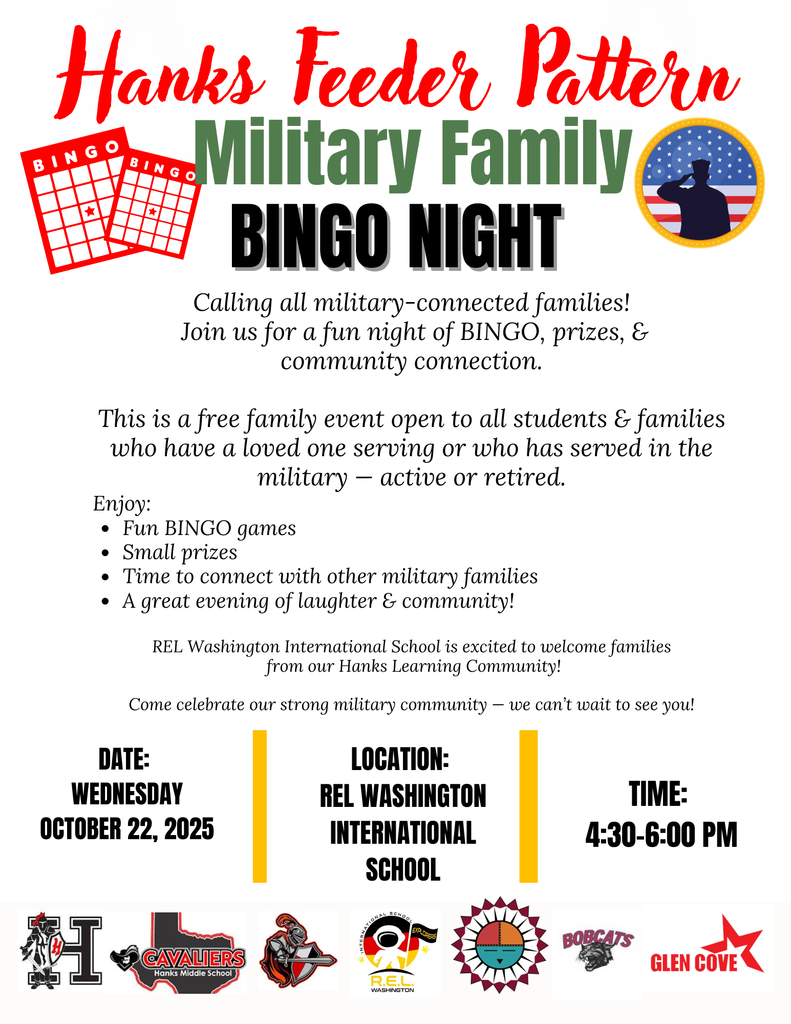 Hanks Feeder Pattern Military Family Bingo Night Wednesday October 22, 2025 from 4:30pm to 6pm