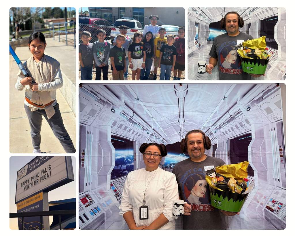 Phot collage of Mr. Puga and students celebrating National Principals Month.