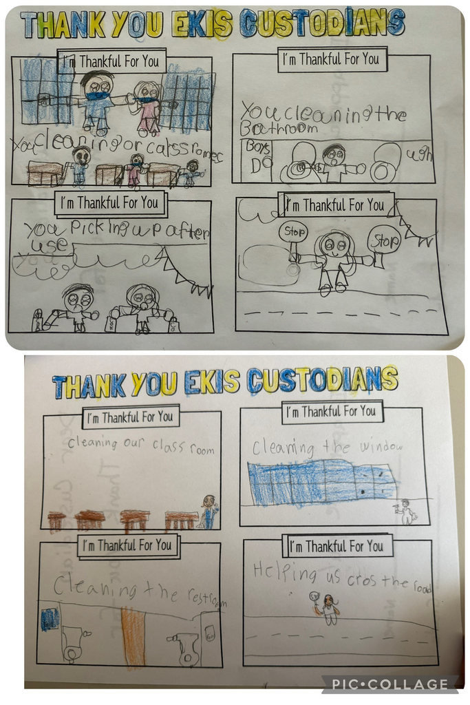 Image of EKIS students writing thank you notes to school custodians.