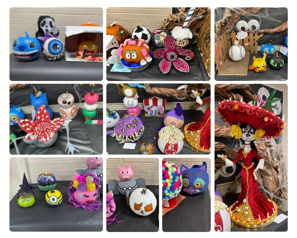 Photo collage of decorated pumpkins at Eastwood Knolls International.