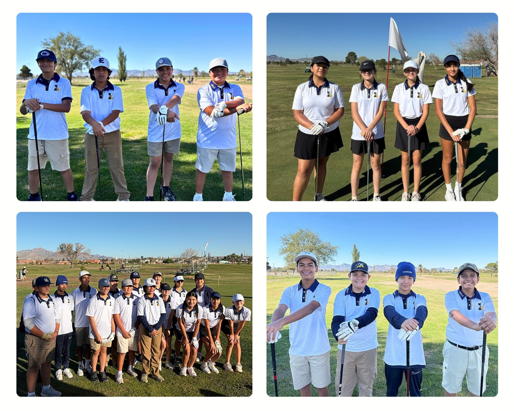 Photo collage of the EKIS golf team at a golf tournament.