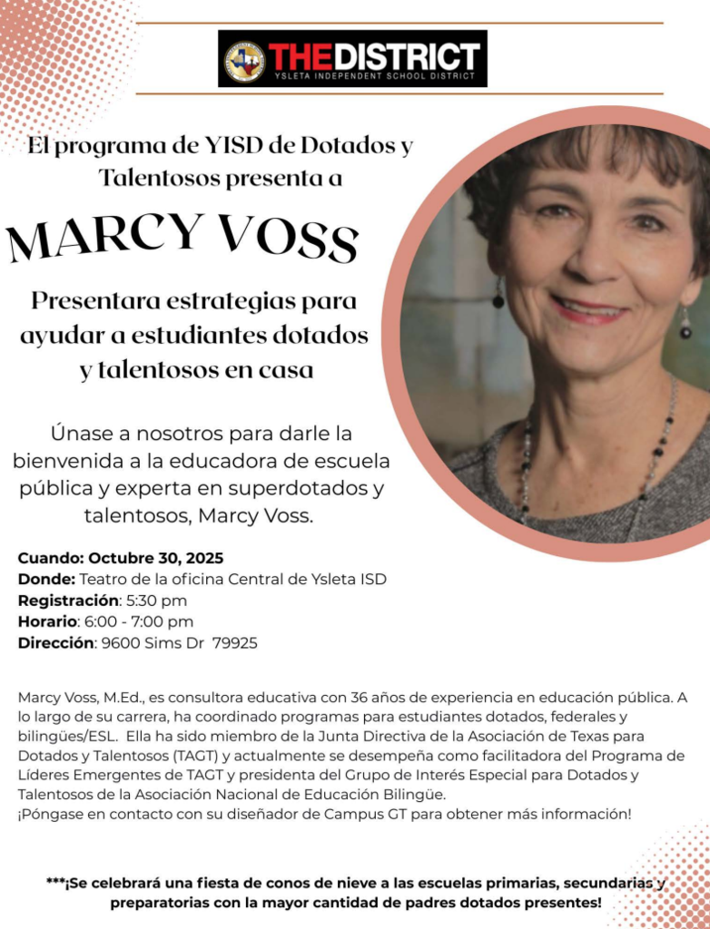 YISD and the Gifted and Talented Program Presents Guest Speaker: MARCY Voss, presenting practical strategies to help your Gifted and Talented Child
