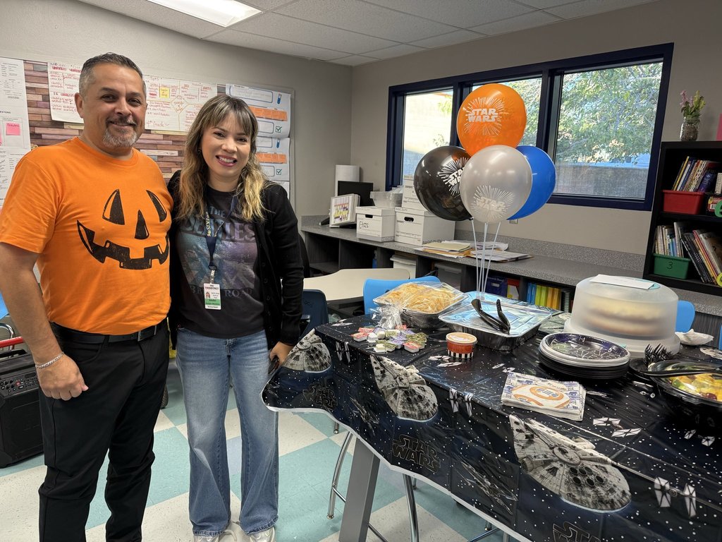 Photo of Mr. Puga and Ms. Huizar celebrating Mr. Puga's Birthday.