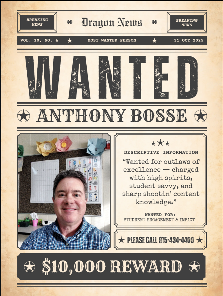 Photo of Mr. Bosse for ES teacher of the month.