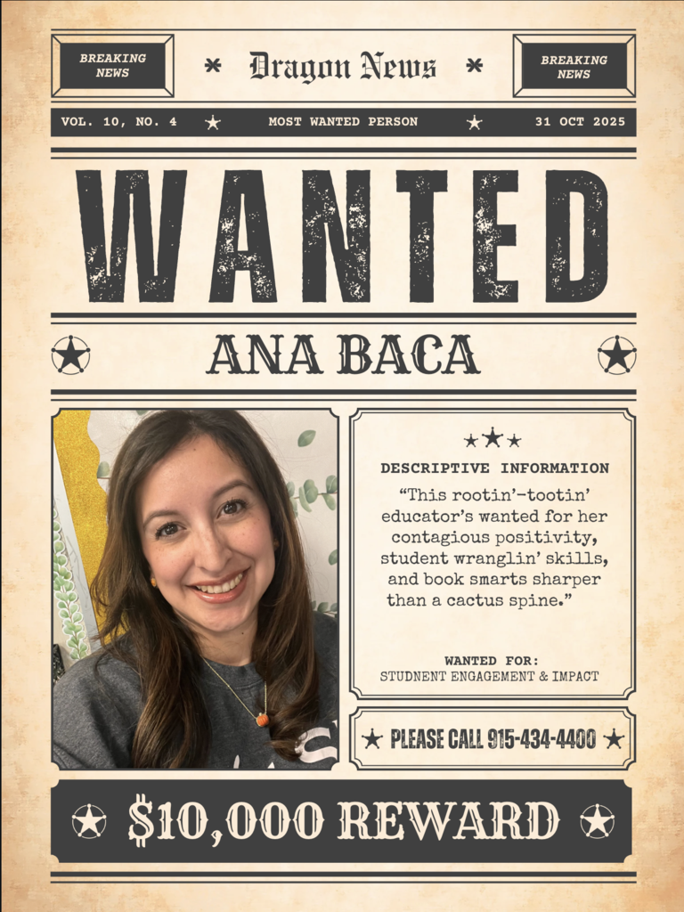 Photo of Ms. Baca for MS teacher of the month.