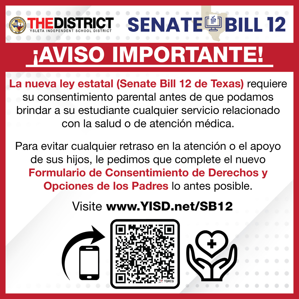 QR code for parents to sign Texas Senate Bill 12