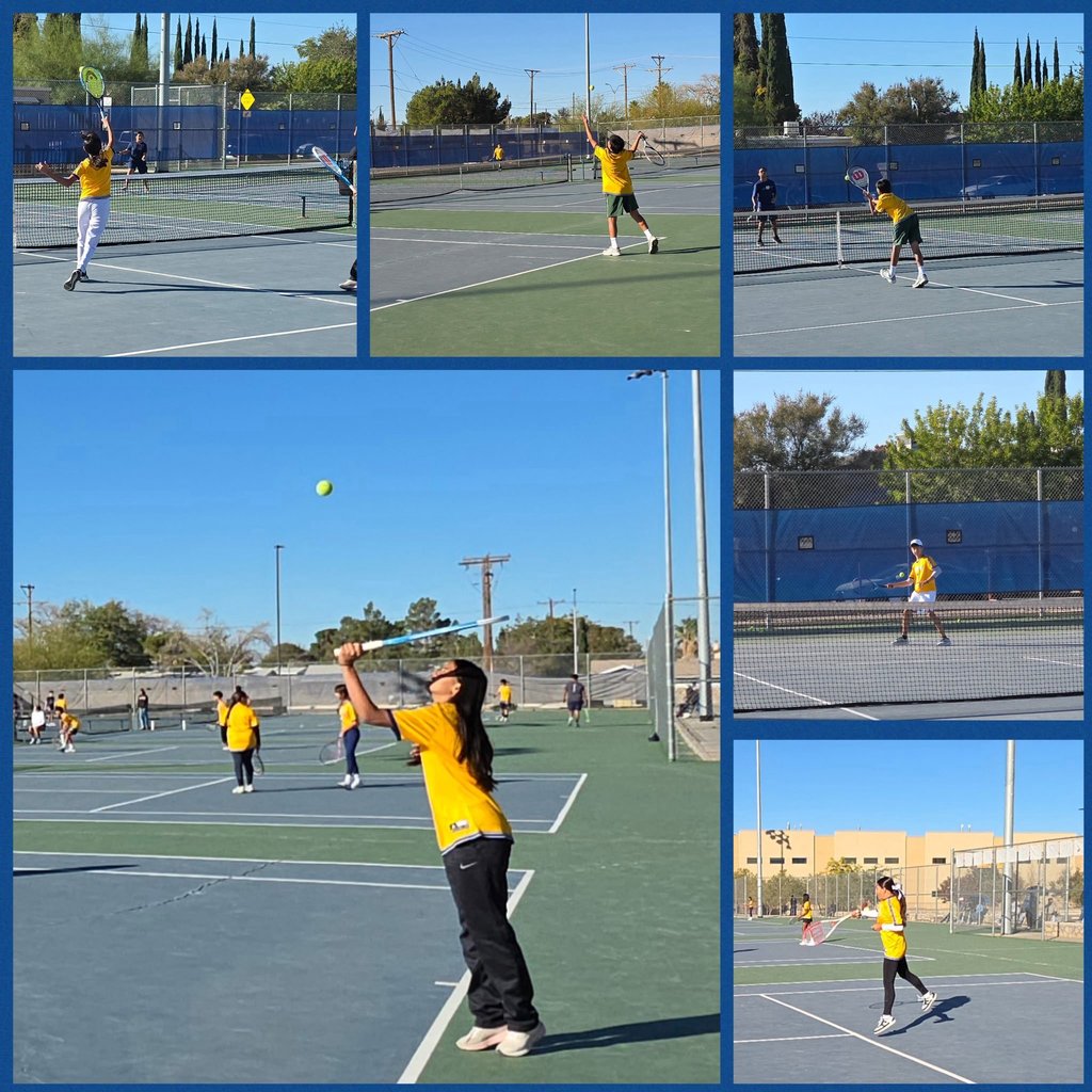 Photo collage of EKIS tennis players at a tennis tournament.