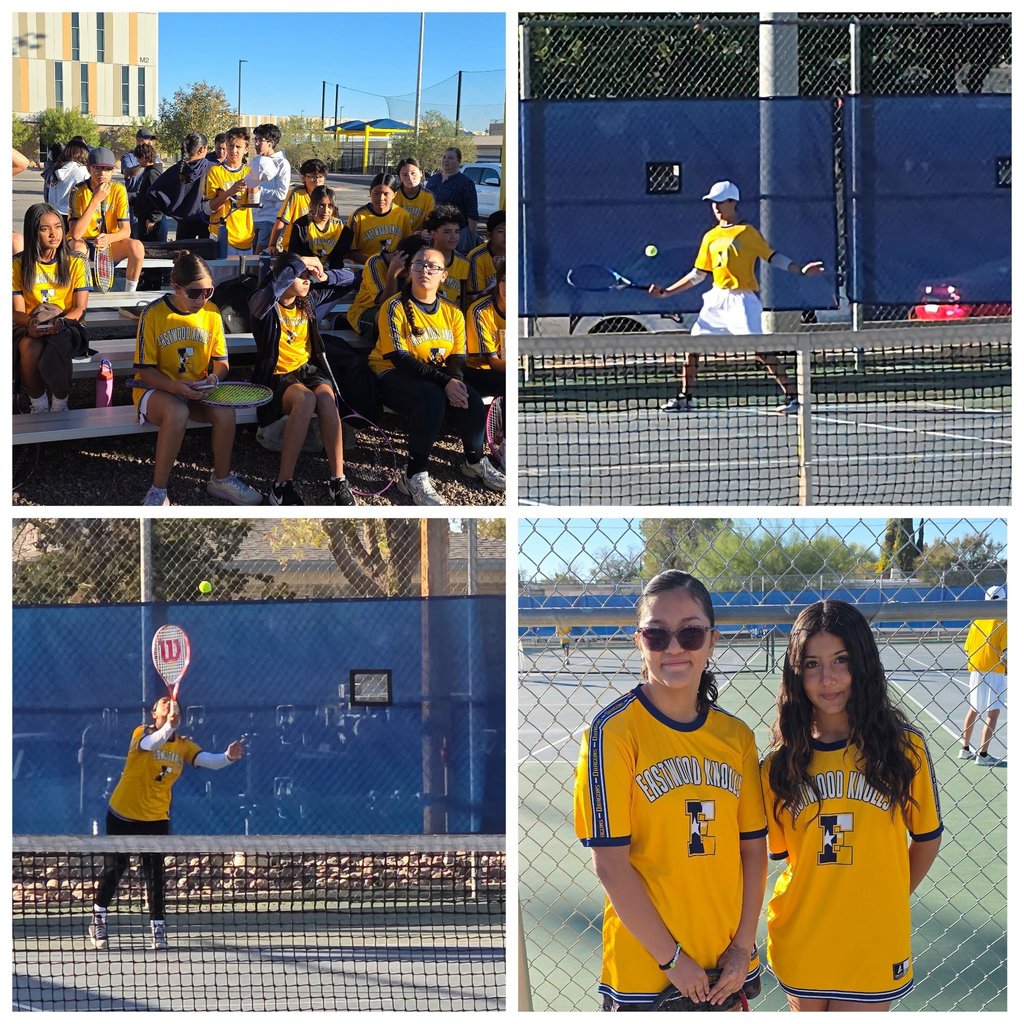 Photo collage of EKIS tennis players at a tennis tournament.