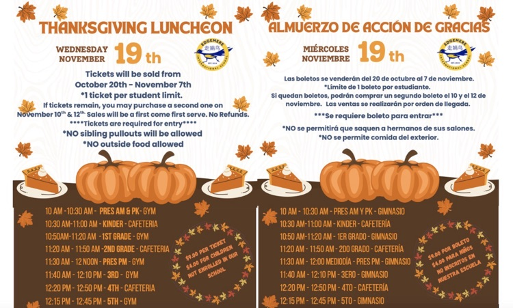 thanksgiving luncheon schedule 