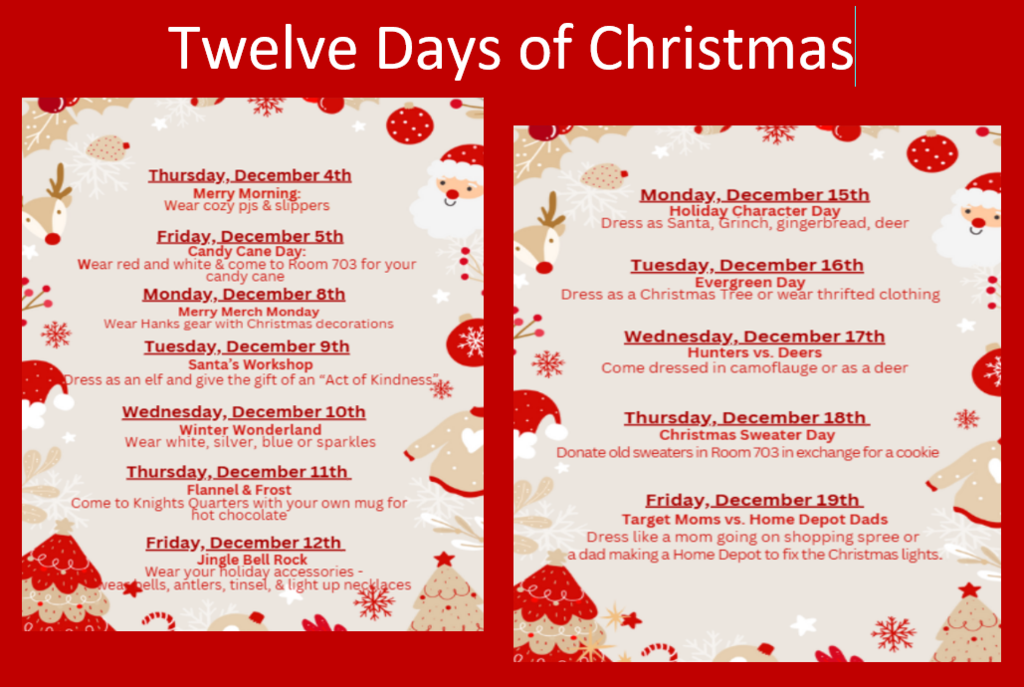 Twelve Days of Christmas Dress Up Days