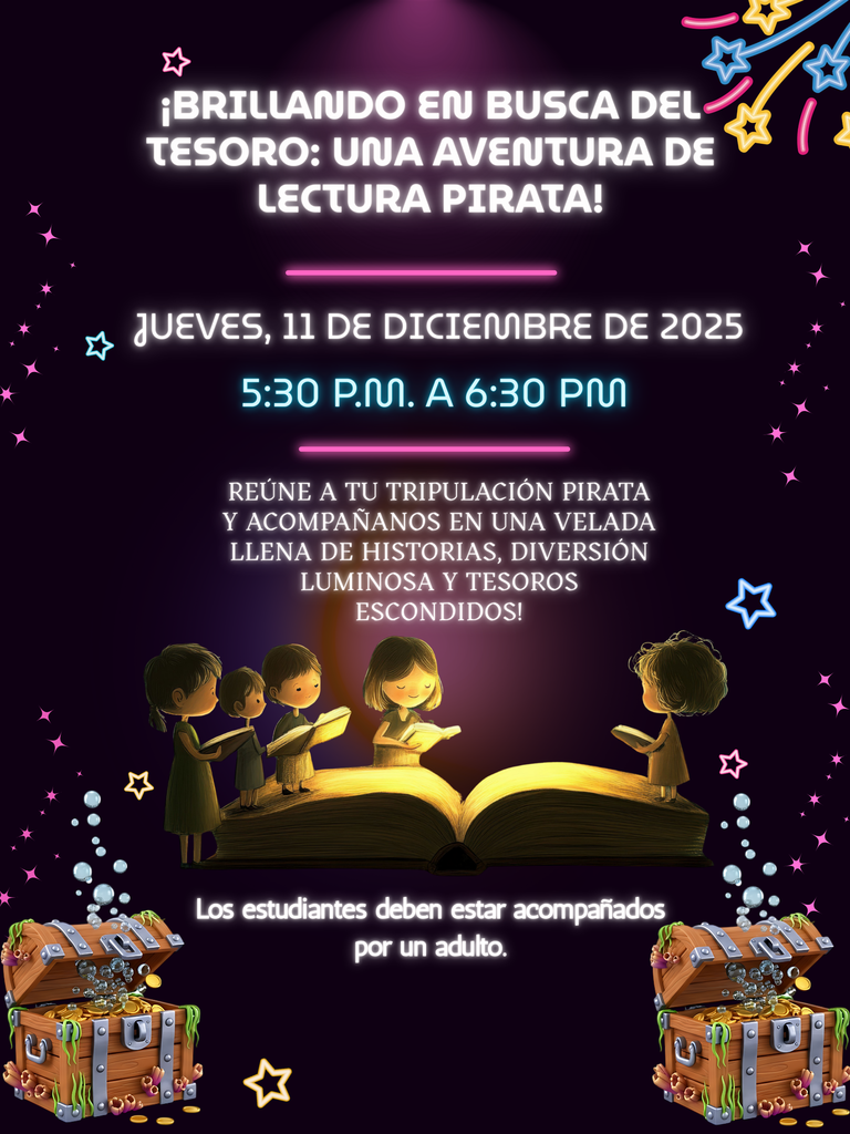 Reading Under the Stars - literacy night flyer spanish