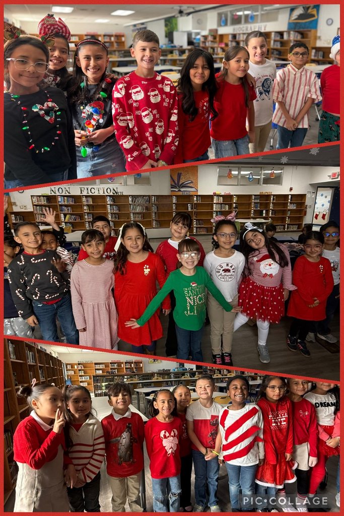 Photo collage of EKIS students wearing holiday clothes.