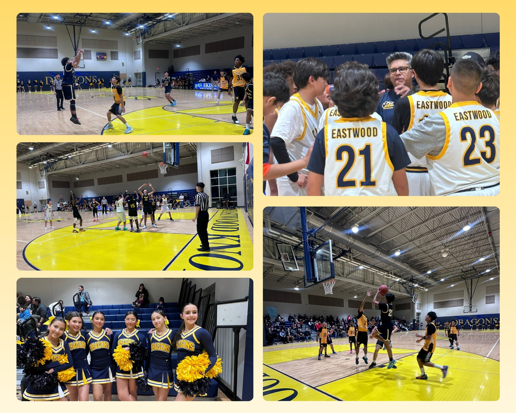 Photo collage of EKIS boys basketball players at a game.