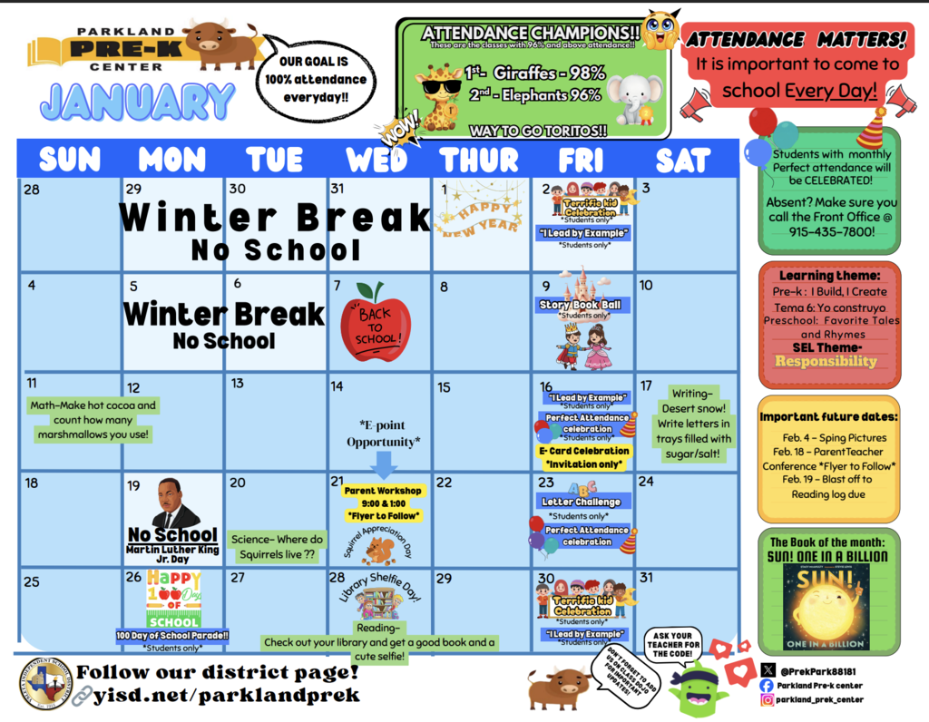 January 2026 Parent Calendar