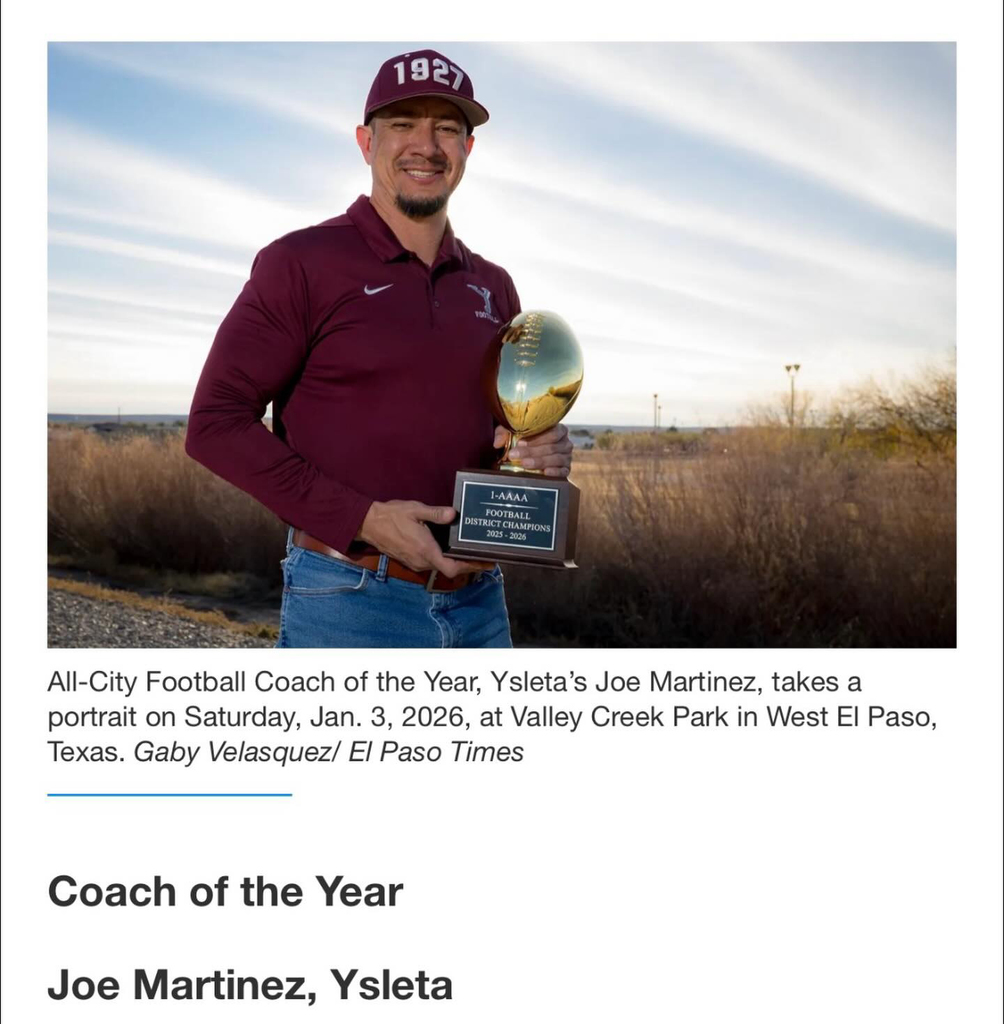 YHS Football coach Joe Martinez named Coach of the Year.