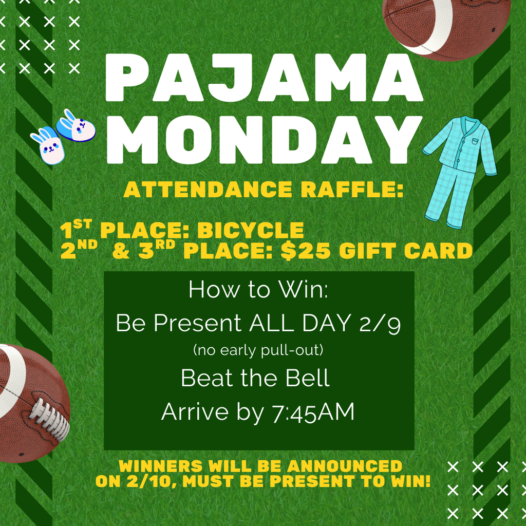 Pajama Monday and Bike Raffle flyer