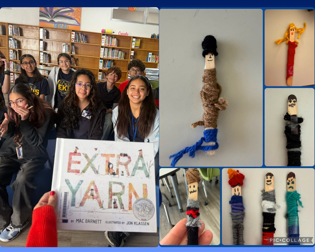 Photo collage of EKIS students at the library.