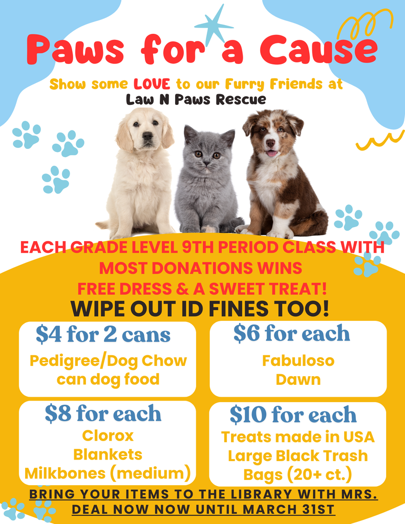 Reduce your ID fines by brining in an item for a cat or a dog