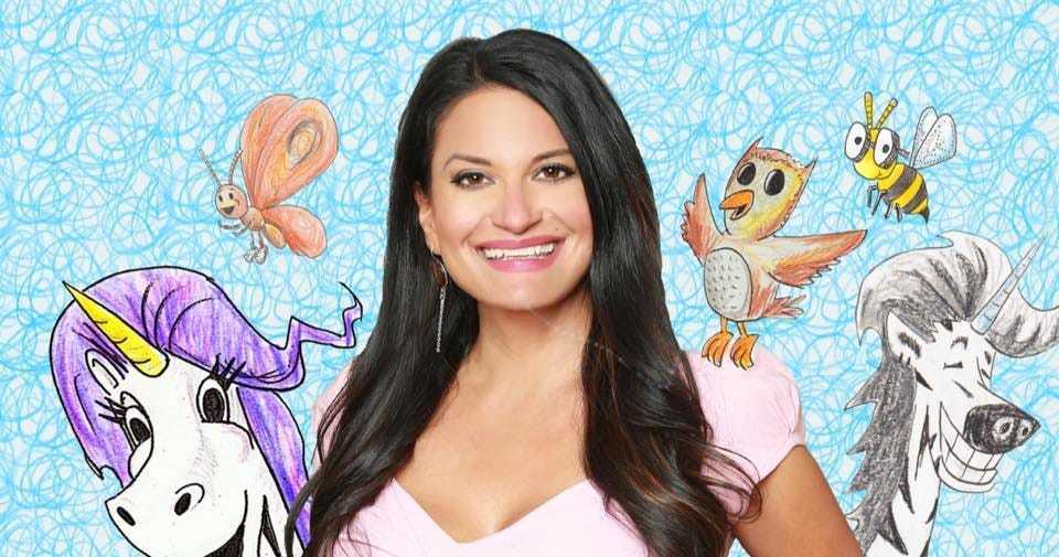 Author Lisa Caprelli is posing for a picture with characters from her books.