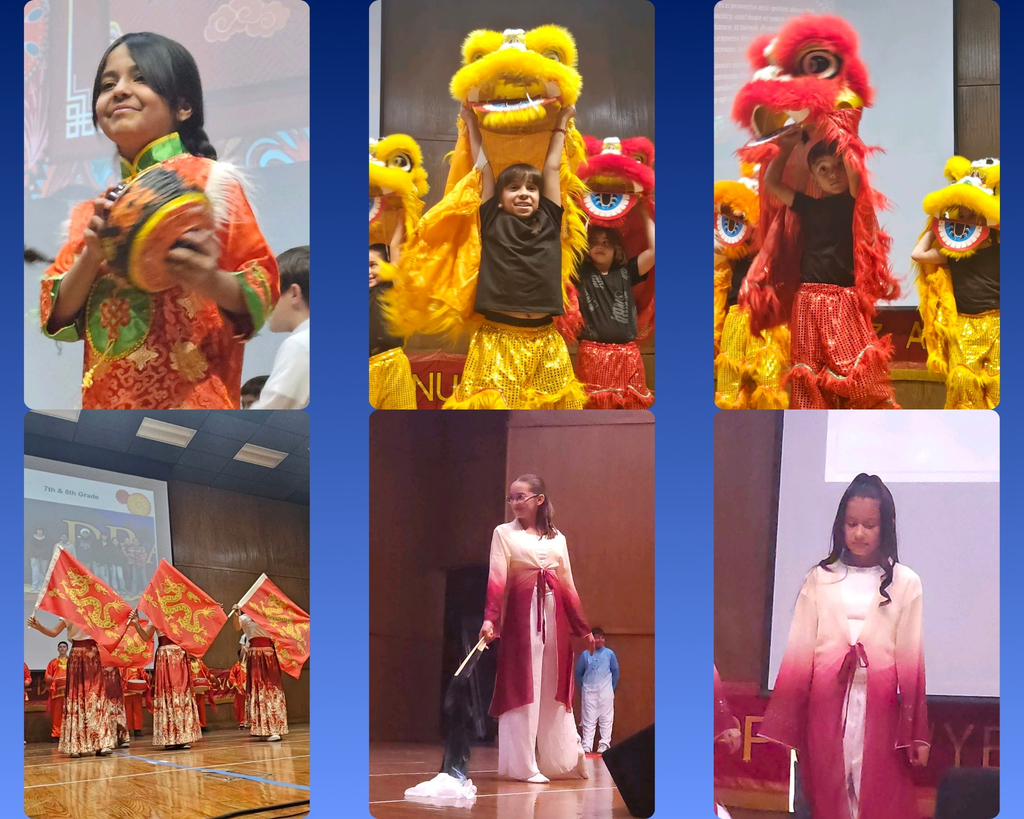 Photo collage of EKIS students at the Chinese New Year celebration performance.