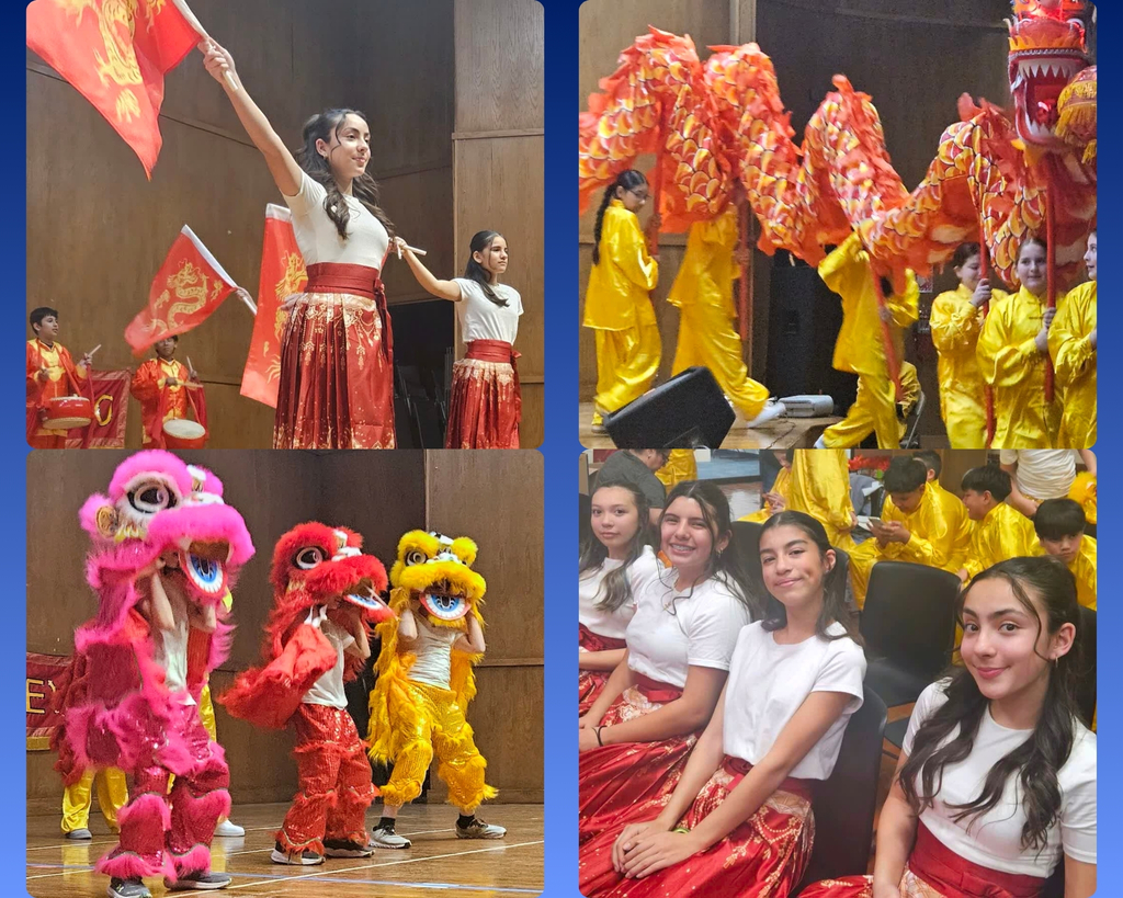 Photo collage of EKIS students at the Chinese New Year celebration performance.