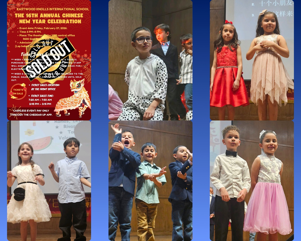 Photo collage of EKIS students at the Chinese New Year celebration performance.