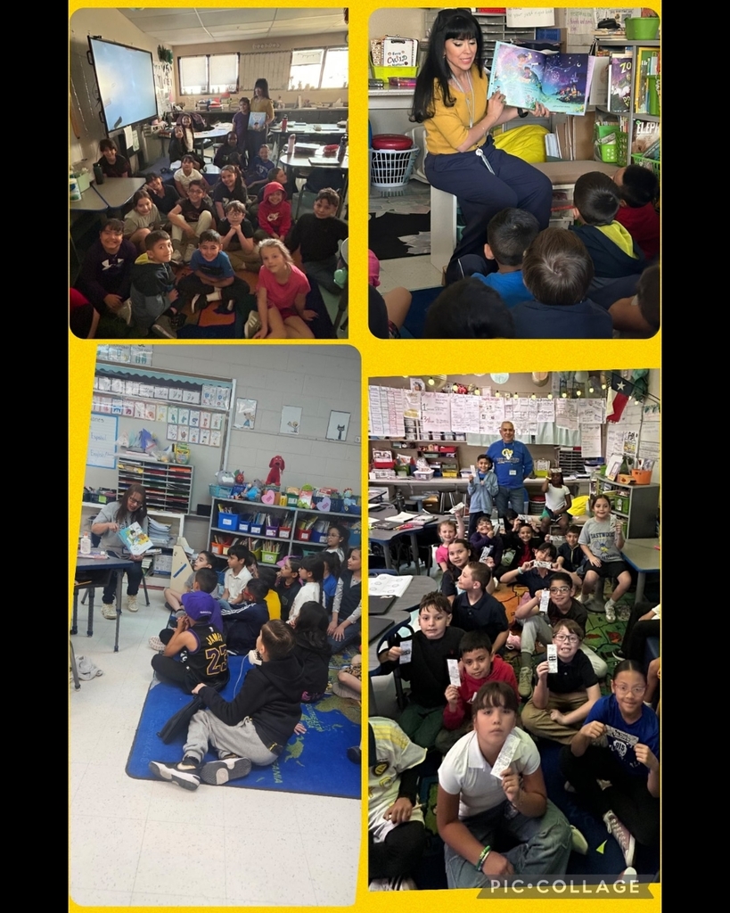 Photo collage of EKIS guests reading to classes.