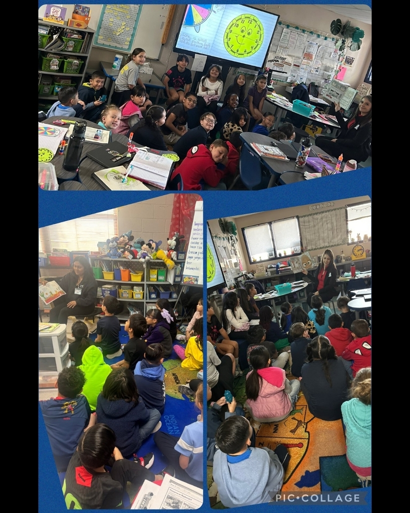 Photo collage of EKIS guests reading to classes.