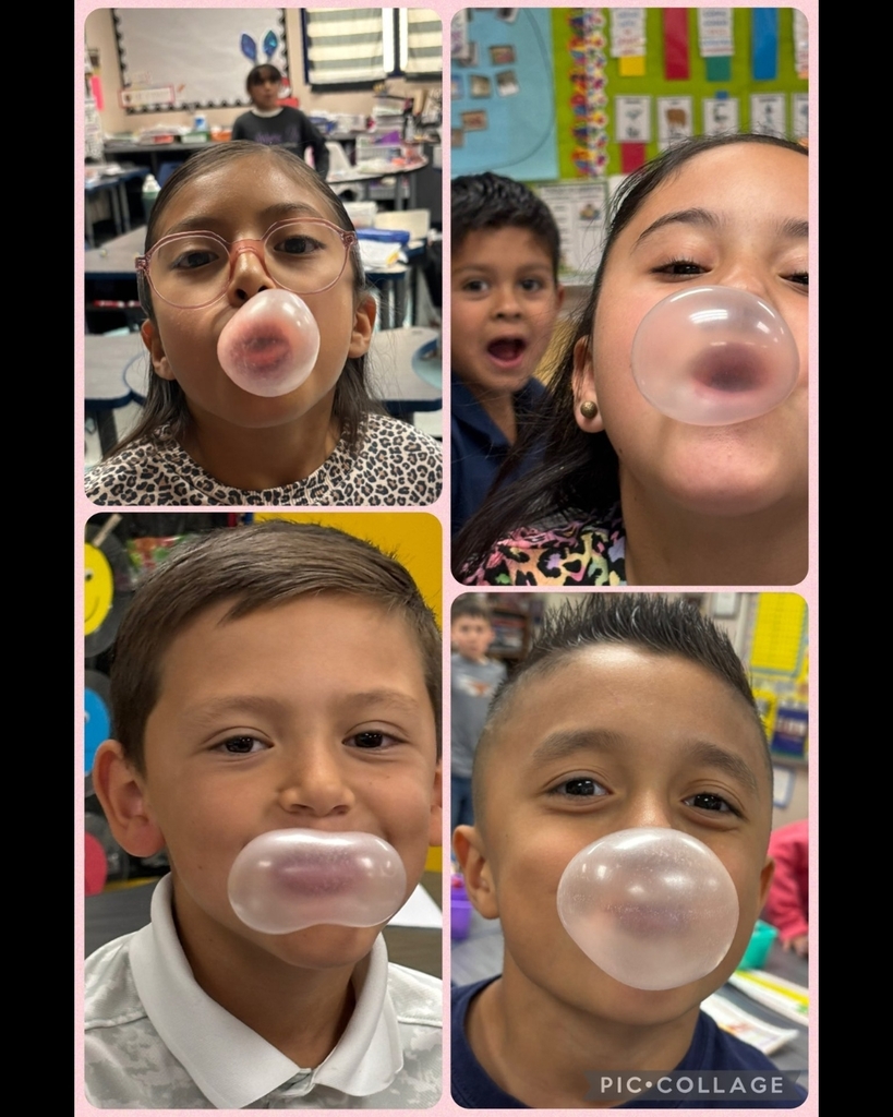 Photo collage of EKIS students reading and blowing bubbles.