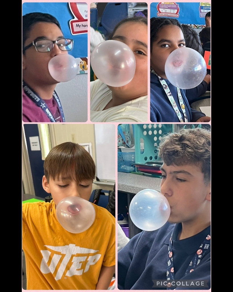 Photo collage of EKIS students reading and blowing bubbles.