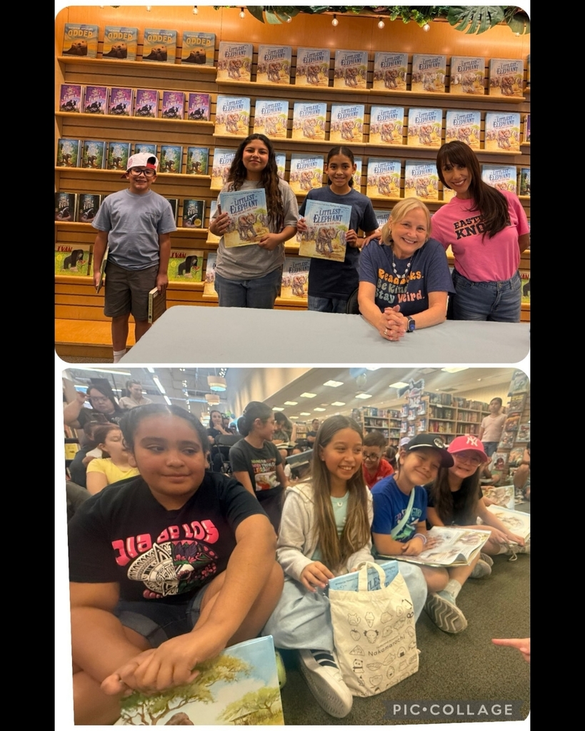Photo collage of EKIS students at a book signing event.