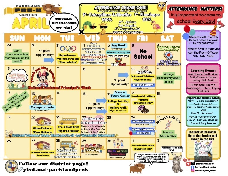 Parent April 2026 Calendar!