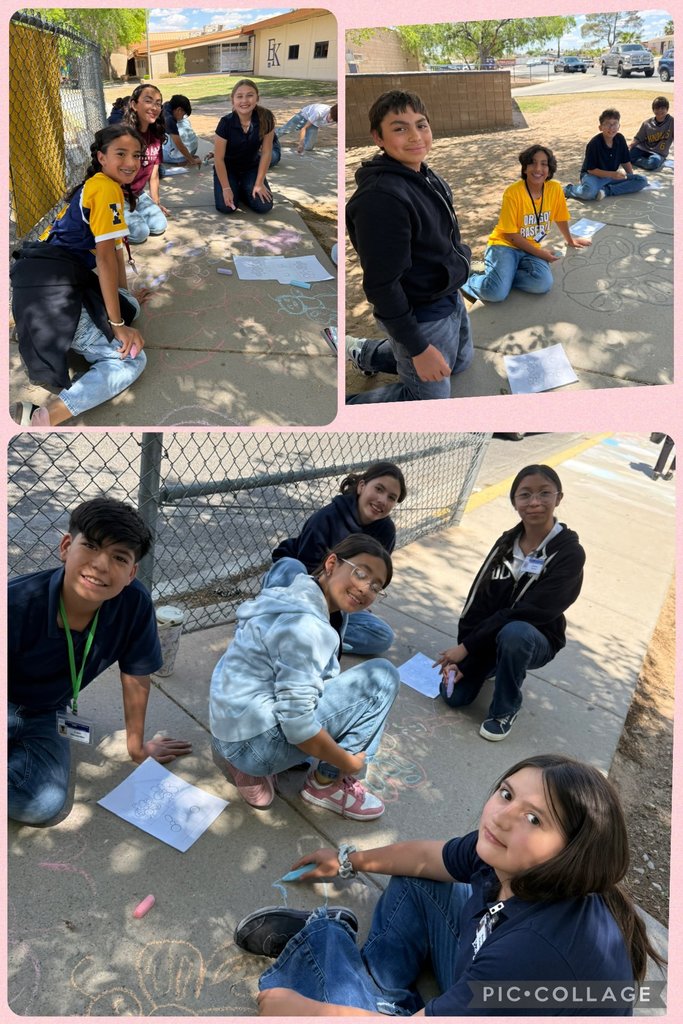 Photo collage of EKIS 7th grade students illustrating a character from a book.