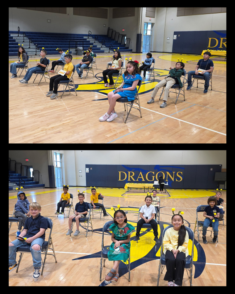 Photo collage of Eastwood Knolls elementary students participating in the campus Math Bee competition waiting to answer math problems.