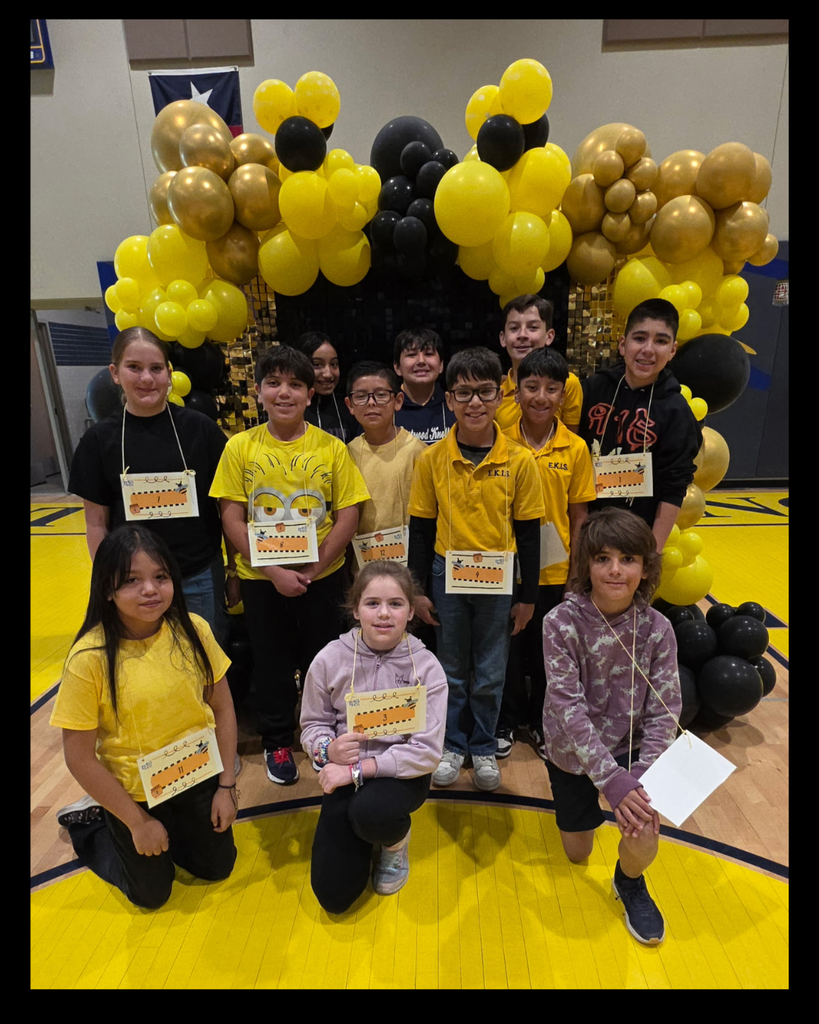 Photo collage of Eastwood Knolls elementary students participating in the campus Math Bee competition grouped together for the grade level photo.