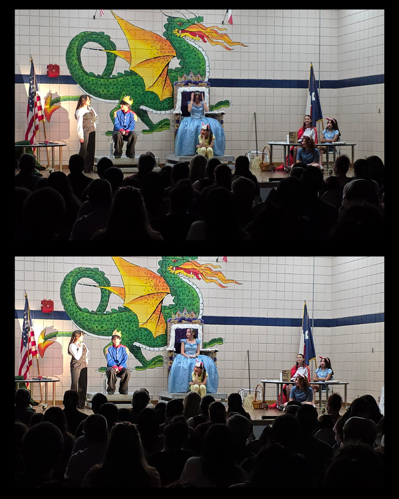 Photo collage of Eastwood Knolls theater students on stage performing a scene of the play Trial of the Wicked Witch.