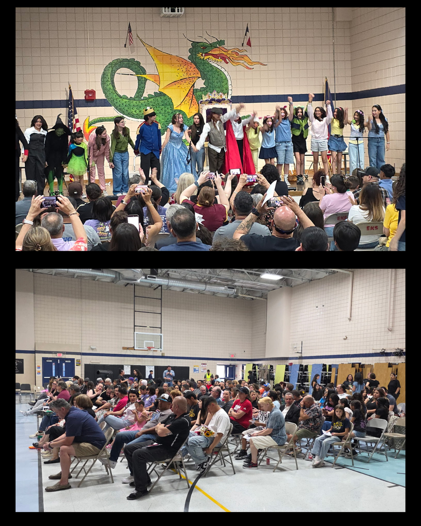 Photo collage of Eastwood Knolls theater students on stage bowing and acknowledging the audience at the end of the play.