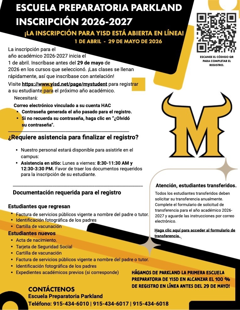 Escuela Preparatoria Parkland Inscripcion 2026-2027