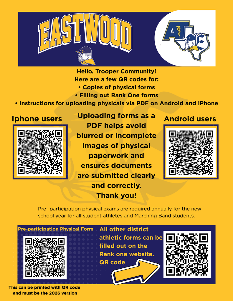 EHS Athletic Form Links and QR Codes with instructions