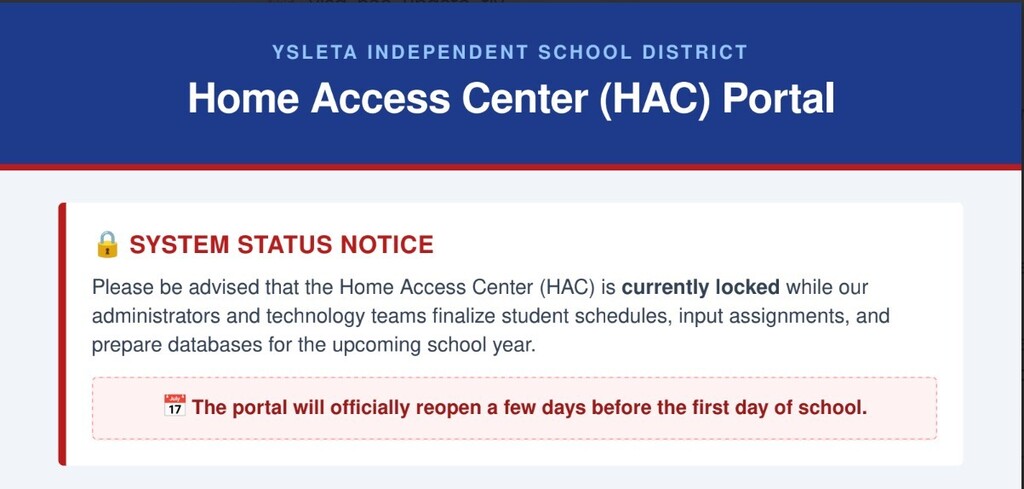 YISD HAC Down Notice