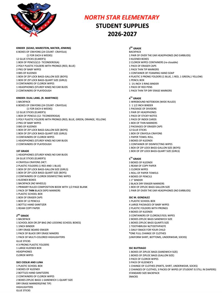 2026-2027 supply list