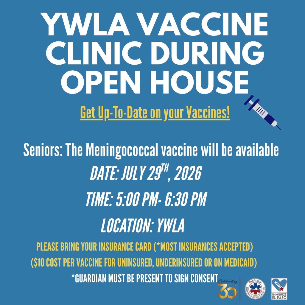 YWLA Vaccine Clinic will be available during open house on July 29, 2026 from 5-6:30